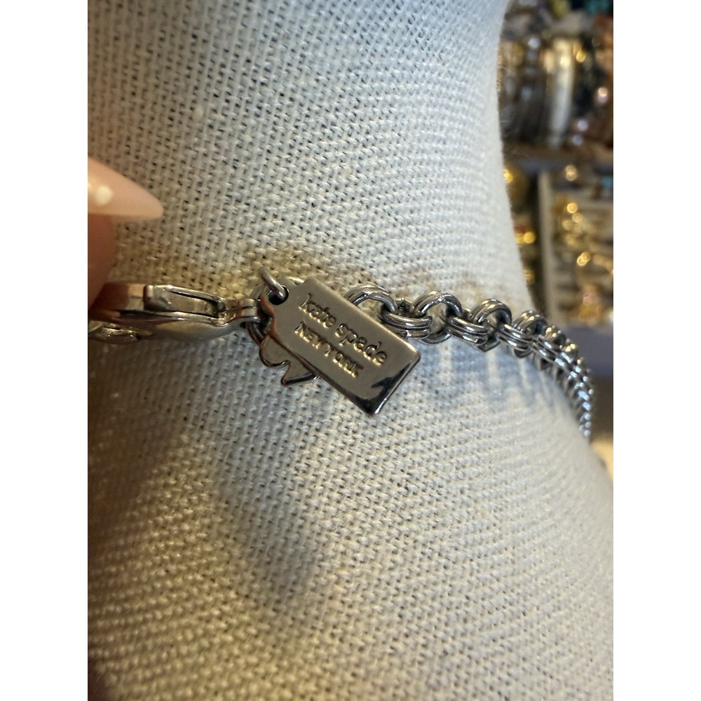 Kate Spade New York White Resin Statement Necklace Silver Tone Geometric Stone - Picture 6 of 8